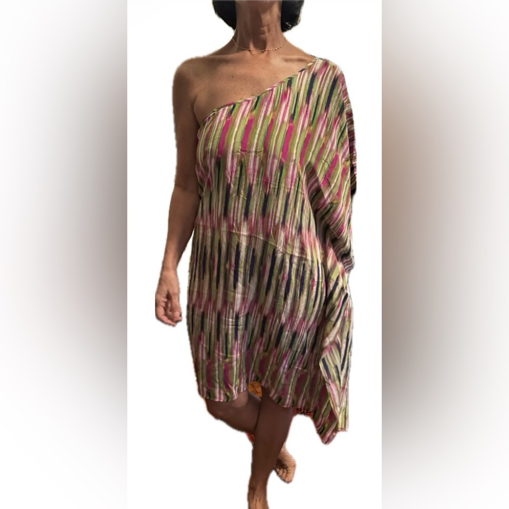 Charlie Jade one-shoulder vibrant 100% silk dress.